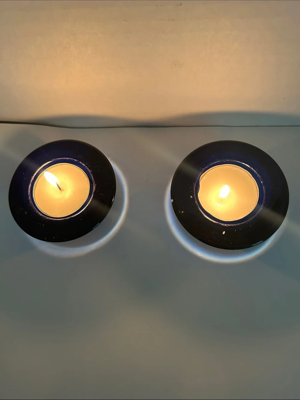 Blue Glass Tealight Candle Holders - Set of 2